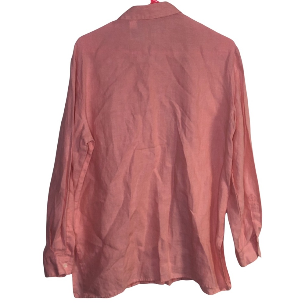 Liz Claiborne Liz Sport Pink Lagenlook 100% Linen Button Down Size Medium - Picture 2 of 9